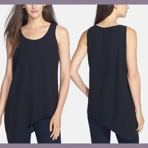 Eileen Fisher Black Asymmetric Scoop Neck Tank side slit on long side Size Small
